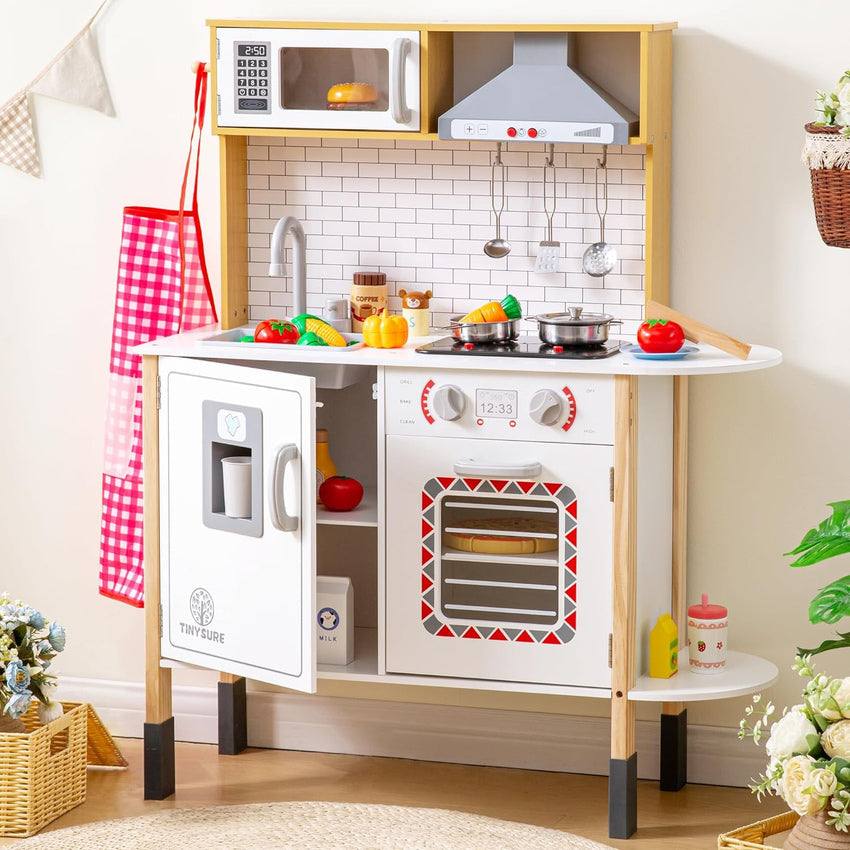 Play Kitchen for Kids - Toy Kitchen Set for Toddlers with Realistic Lights and Sounds. Kids Kitchen Playset with Abundant Toy Food Set