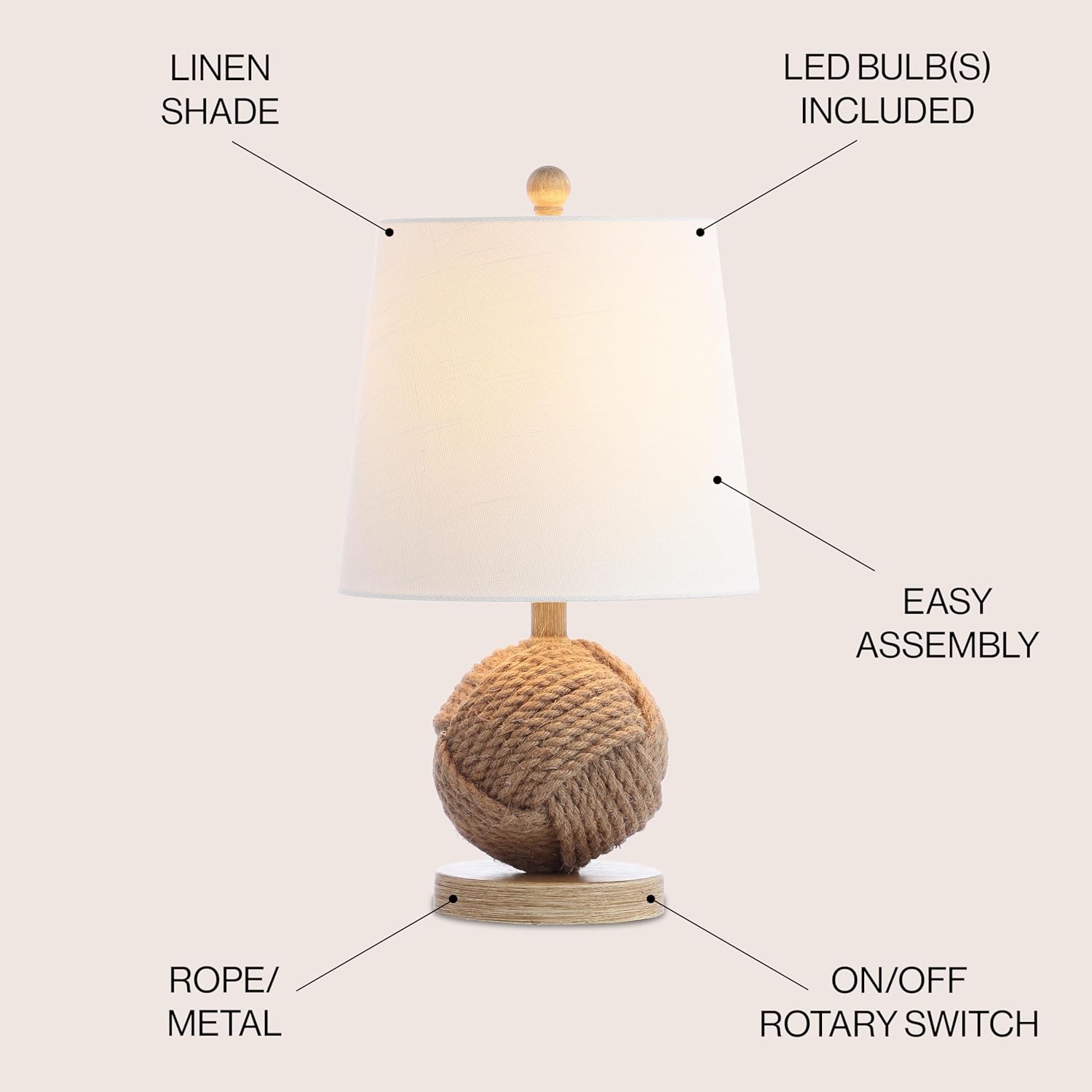 18-Inch Natural Monkey's Fist Rope Ball LED Table Lamp